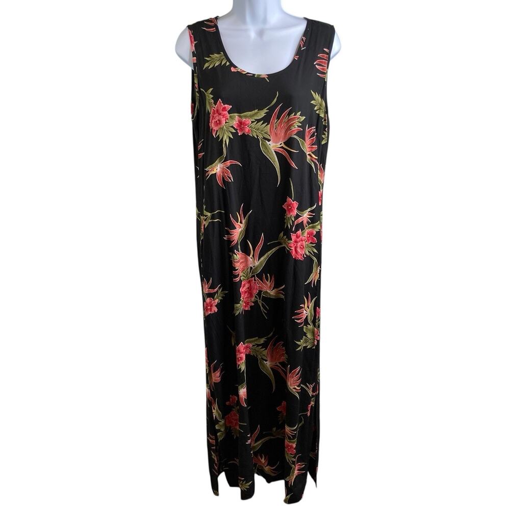 Vintage Units Y2K 90’s Black Floral Sleeveless Maxi Dress Size L Whimsigoth Boho
